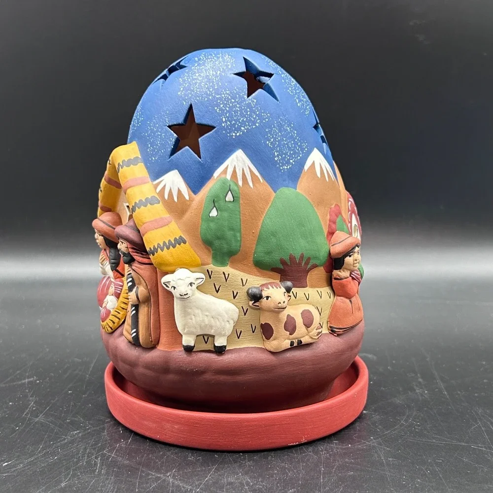 Peru Nativity Tealight Christmas Candle Holder Terracotta Style‎ Ceramic Stars